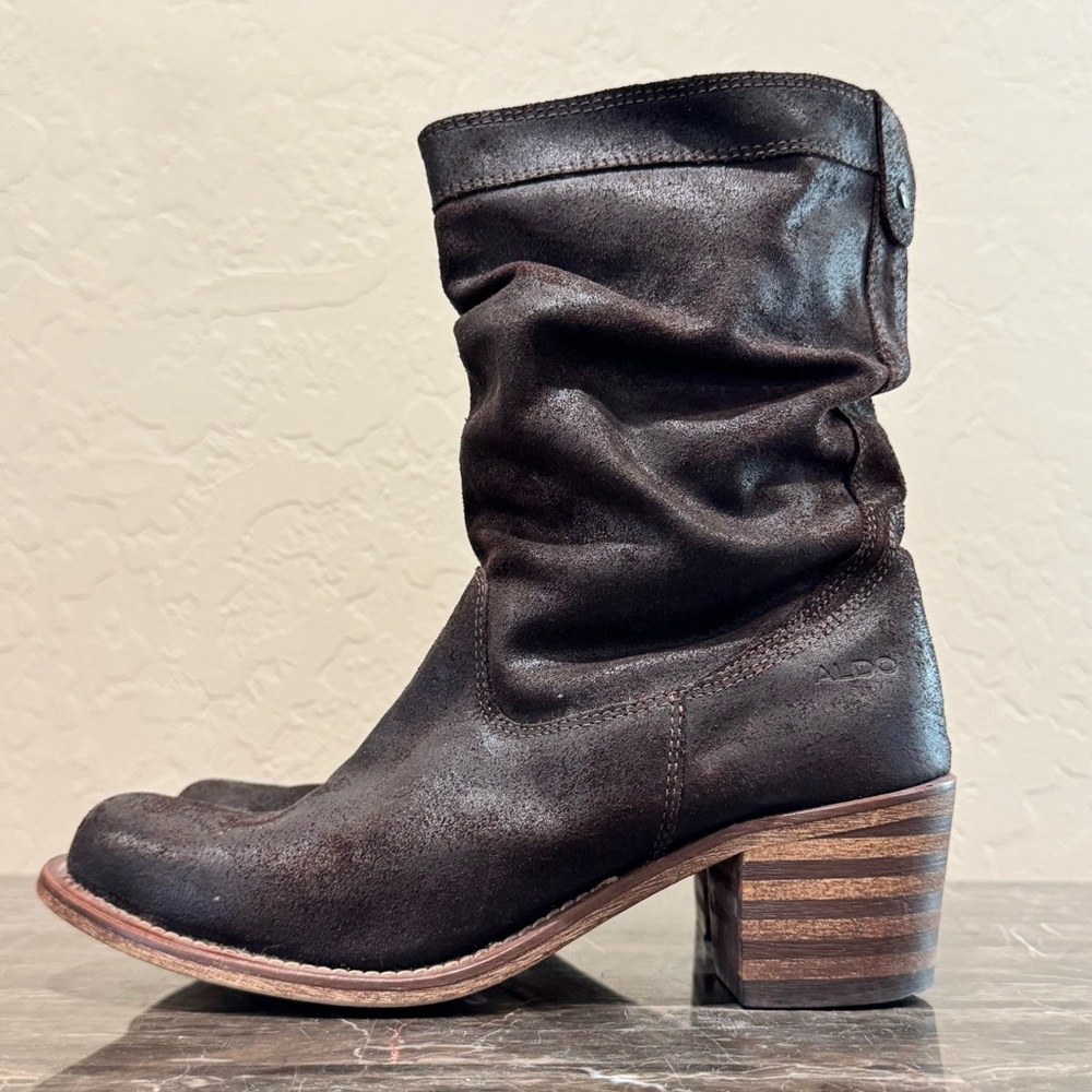 Aldo Lavorazione Artigiana Brown Leather Slouch Shaft Boots